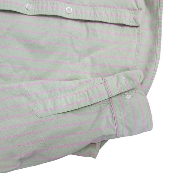 Ralph Lauren Button Up Shirt Boys 10 Slim Fit Green Pink Stripe Collar - Picture 3 of 8